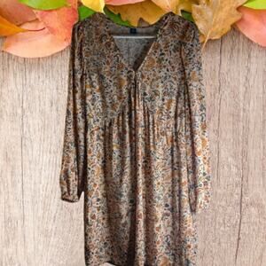 Old Navy Medium long sleeve floral rayon multi color v-neck woman's dress.